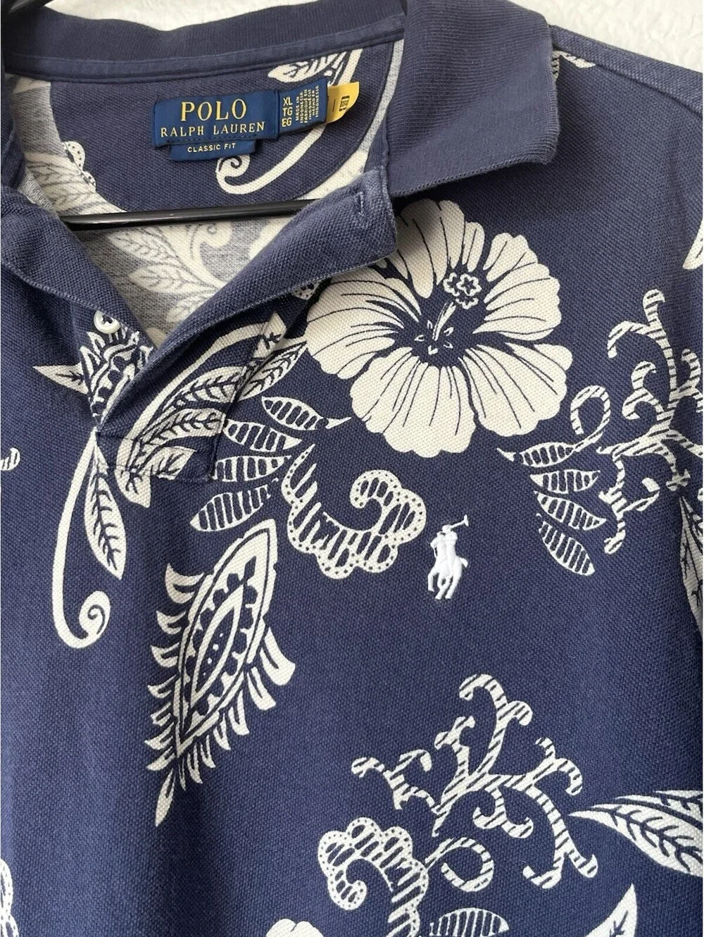 Polo Ralph Lauren Navy/White Hibiscus Floral Polo Shirt Men’s Size XL